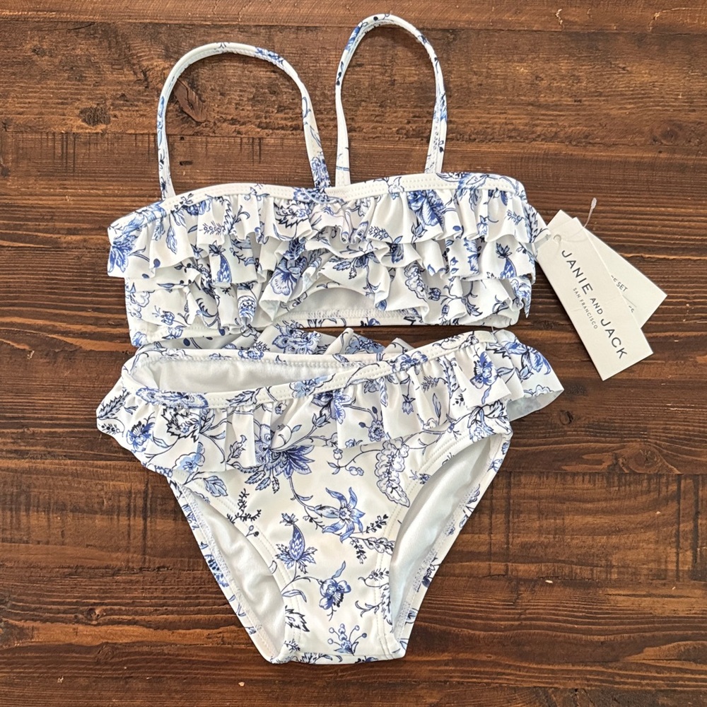 Janie and Jack Blue and White Floral Bikini